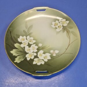 Vintage Noritake Japan Green Floral Handled Plate Dish Gold Trim READ